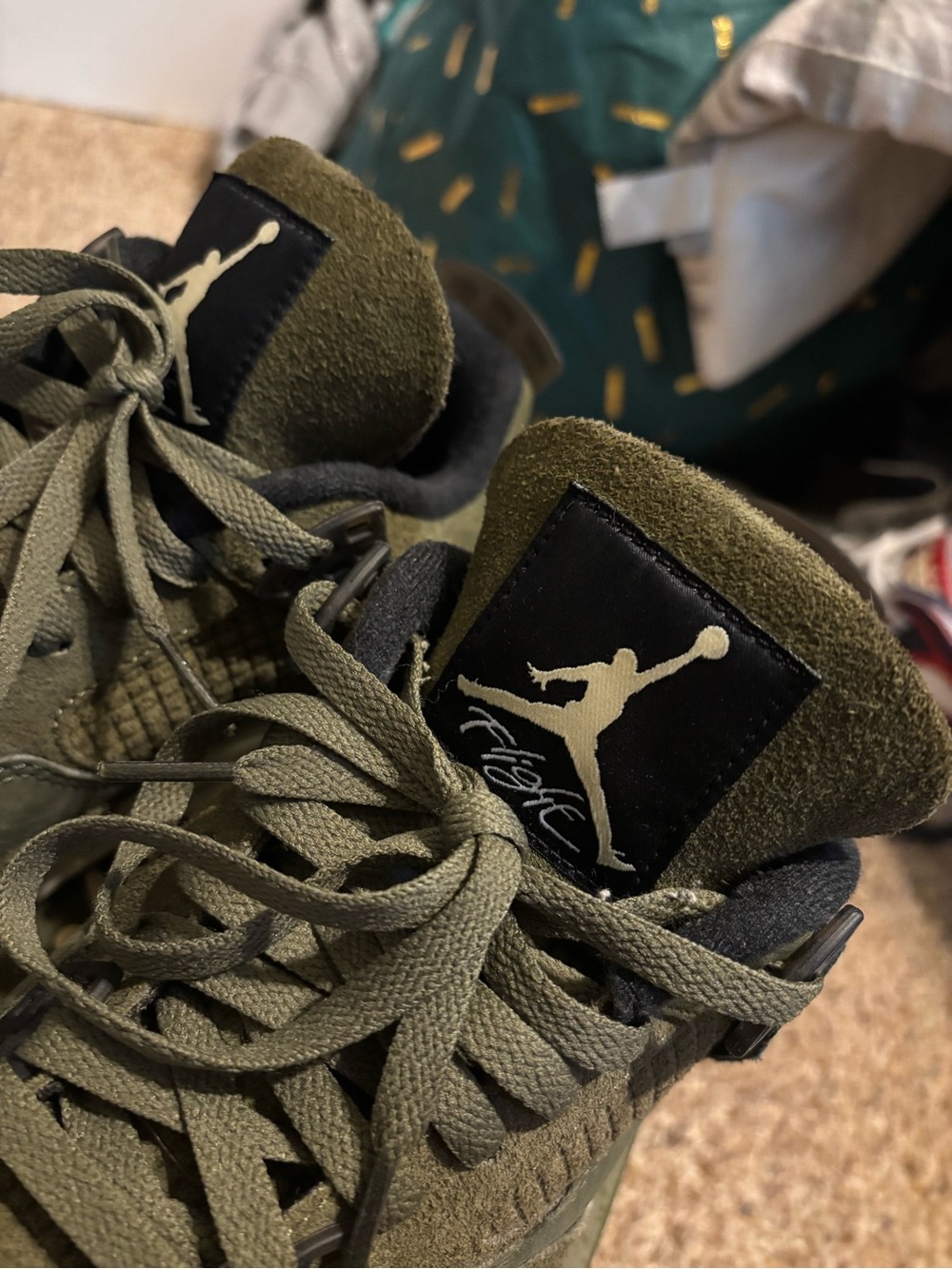 Jordan Olive Green and Black Suede Sneakers - Picture 2 of 6